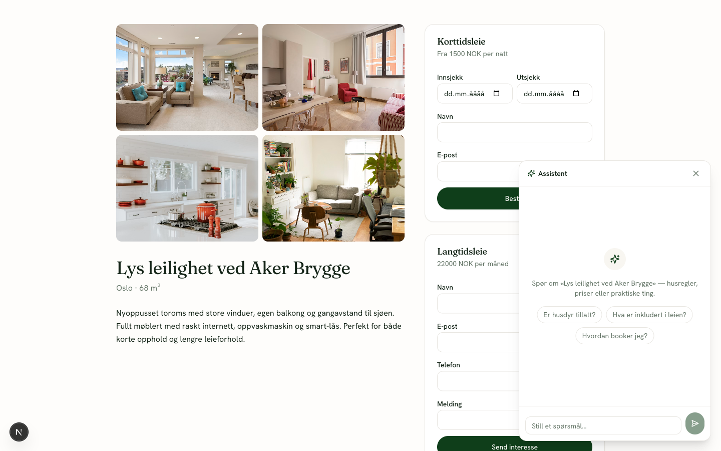 AI-assistent som svarer besøkende på en boligside
